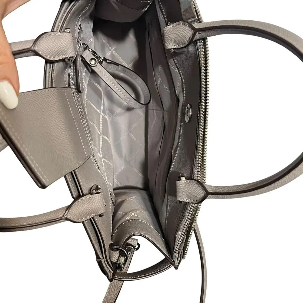 Michael Kors Satchel Bag Women's Large Gray Leather Studded Crossbody Purse